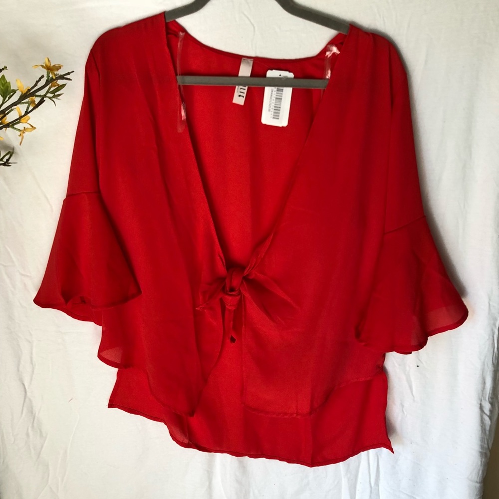 NWT Red Dark Orange chiffon tie top L Forever 21